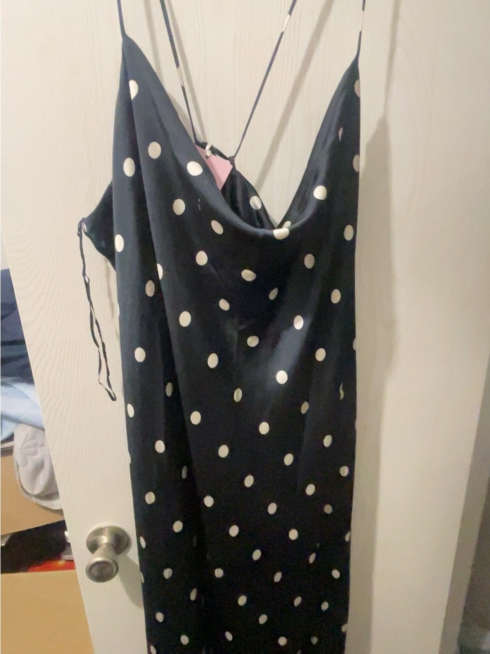 Polka Dot Slip Dress in navy and White